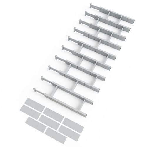 Bamboo Drawer Dividers with Inserts and Labels (2.35''H, 17''-22''L, 10 Dividers / GRAY)