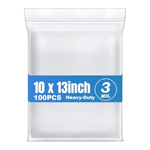 100Pcs 10"x13" Thick 3Mil Clear Reclosable Zip Seal Lock Plastic Poly Bags (100 Count)
