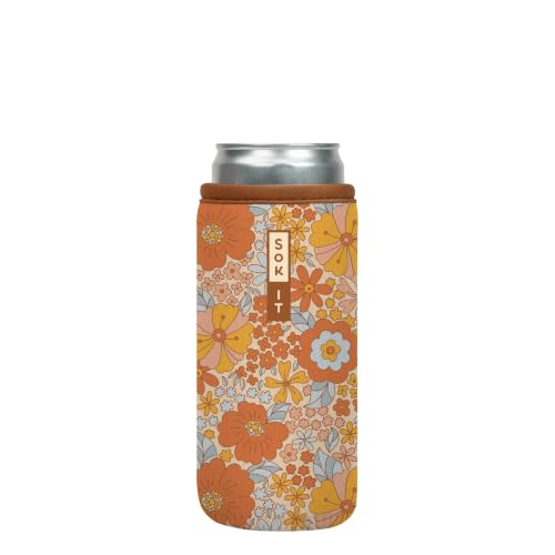 CanSok Sleeve for Beer & Soda Insulated Neoprene Cover (Flower Power / 12oz Slim Can Sleeve)