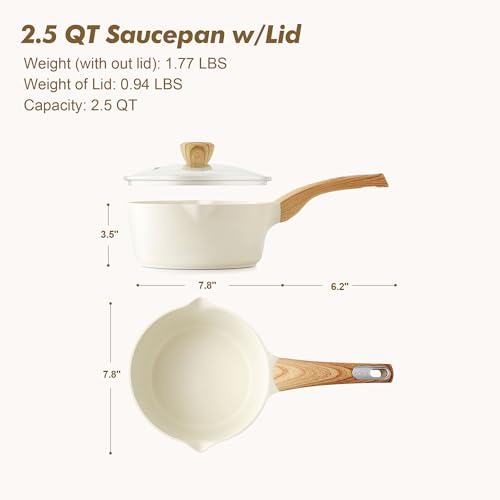 Ceramic Nonstick Sauce Pan with Lid (Ceramic White / 2.5 Quarts)