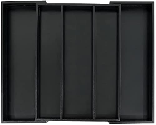 Bamboo Drawer Organizer Kitchen Utensils (Black / Large)