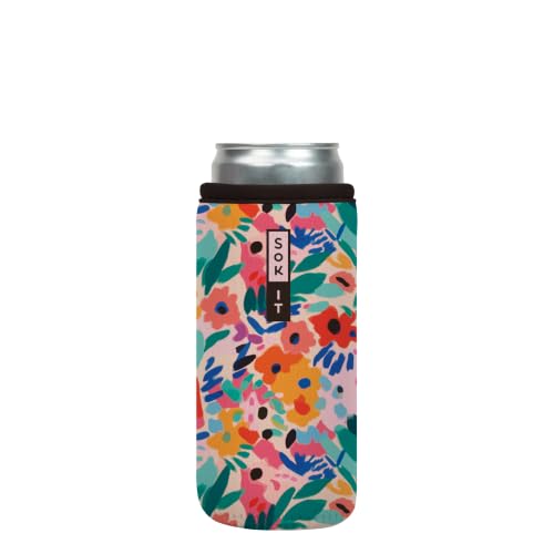 CanSok Sleeve for Beer & Soda Insulated Neoprene Cover (Abstract Floral / 12oz Slim Can Sleeve)
