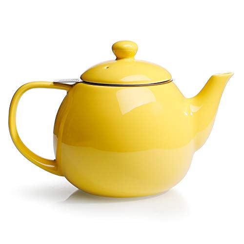 Teapot Porcelain Tea Pot with Stainless Steel Infuser (Yellow / 27oz (with infuser))
