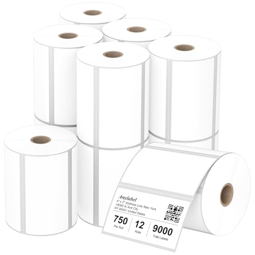 Compatible 4" x 2" Direct Thermal Labels Replacement for Barcodes Postage Address Shipping Compatible with Rollo & Zebra Desktop Printers Adhesive & Perforated (4" x 2" / 12 Rolls)