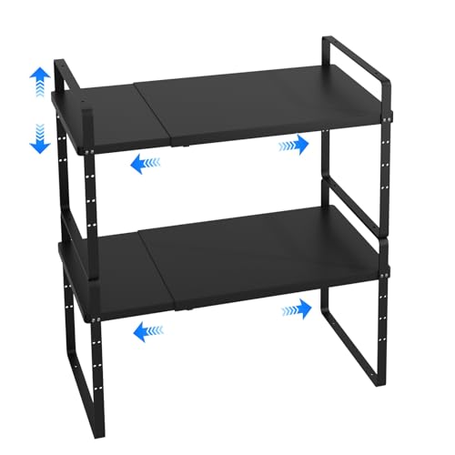 Expandable Cabinet Shelf Organizer (Black Large)