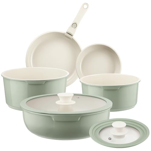 Ceramic Pots and Pans Set Non Stick Green (Sage Green)