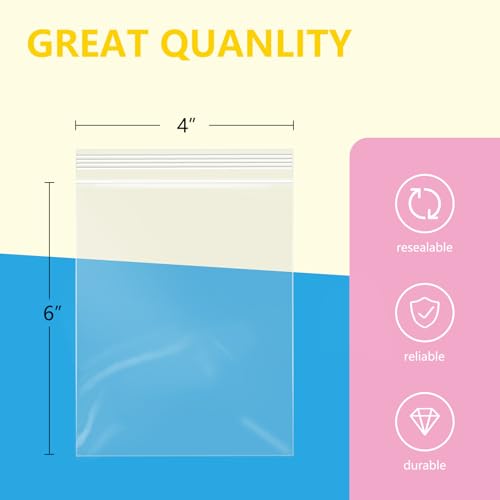 500 Pcs 4" x 6" Clear Small Zip Bag (500 Count)