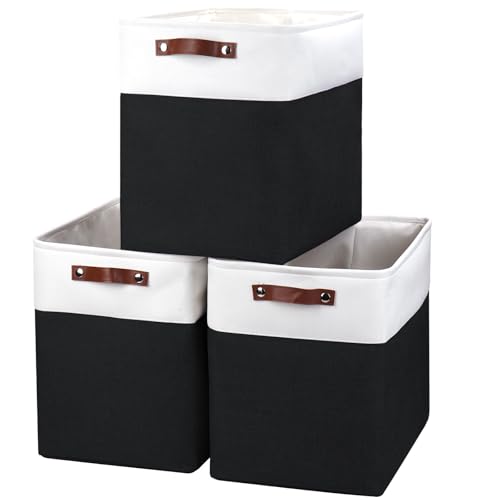 Large Fabric Storage Baskets (Black / Off-White / Extra Large -17"x12"x15")