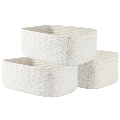 Small Woven Storage Basket for Organizing (Off White / 13.5"L x 9.5"W x 5"H)