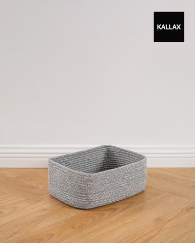 Small Woven Storage Basket for Organizing (Mixed Grey / 13.5"L x 9.5"W x 5"H)