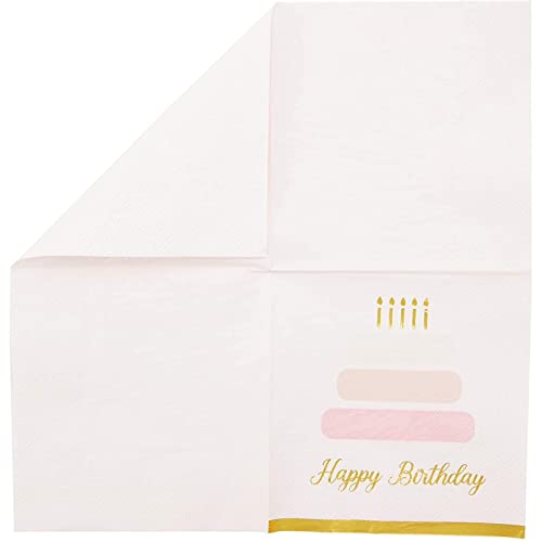 50 Pack Cake Theme Happy Birthday Napkins with Gold Foil Edges (50 Pack)