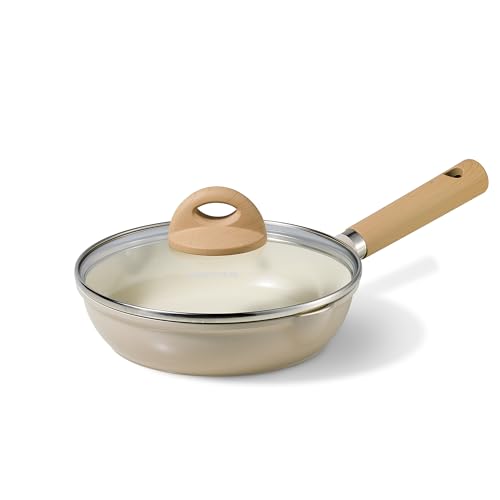 8" Ceramic Frying Pan with Lid (Taupe / 8 inch With Lid)