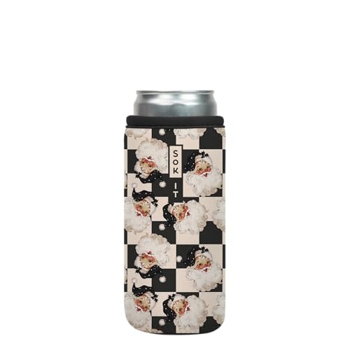 CanSok Sleeve for Beer & Soda Insulated Neoprene Cover (Checkin' It Twice / 12oz Slim Can Sleeve)
