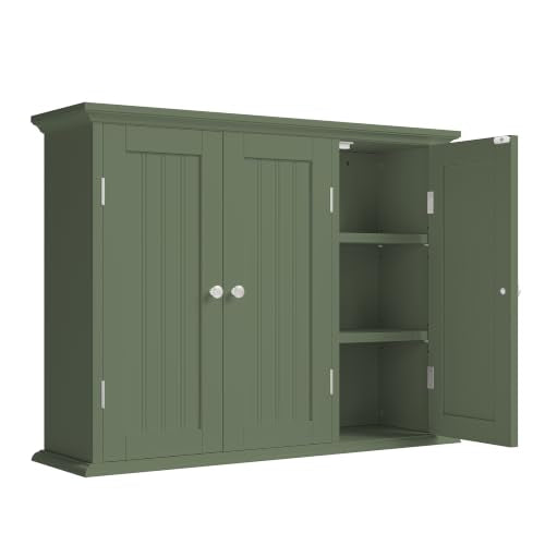 Laundry Cabinet with 3 Doors and Adjustable Shelves (Green / 9.06"D x 31.1"W x 23.4"H)