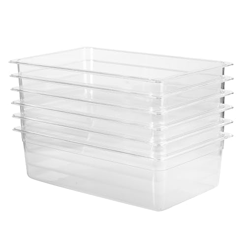 EGGKITP Full Size Clear Food Pans 6 pack 6 Inch Deep Pan Stackable Polycarbonate Food Pan for Restaurant Use BPA free freezer (1/1 Size / 6" Deep)