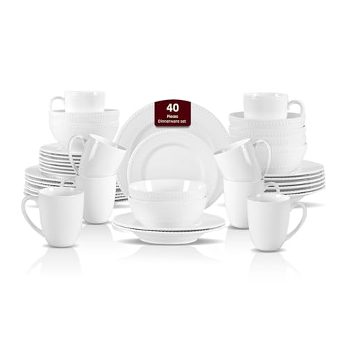 HomeVss New Bone China Dinnerware Set (Pearl / Service for 8 - 40pc Set)