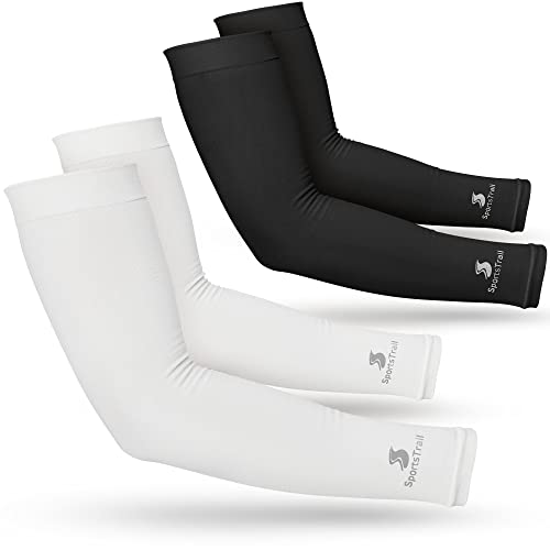 Cooling Arm Sleeves for Men & Women (2 Pairs: 1 Pair White + 1 Pair Black / One Size)