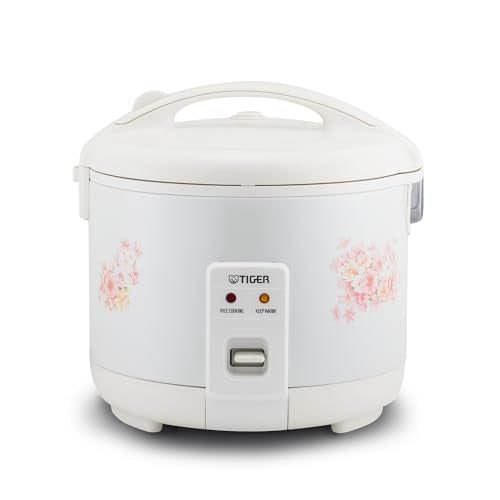 JNP-1000-LF 5.5 Cup Capacity White Rice Cooker with Non-Stick Inner Pot, Retractable Power Cord, and Keep Warm up to 12 hours (Flower)