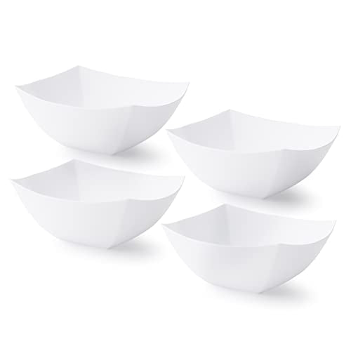 4 Pack Disposable White Plastic Serving Bowls 4 Square Party Candy Use 8oz (8 OUNCE / White)