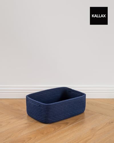 Small Woven Storage Basket for Organizing (Navy Blue / 13.5"L x 9.5"W x 5"H)