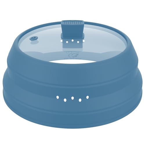 Tall Microwave Splatter Cover Glass Cover Guard Lid 5.8 inch Height with Collapsible Silicone for Food Pot Plate 10.5 inch Blue (Taller style Blue / 10.8 inch)