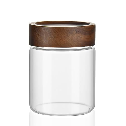 12 oz 350 ml Clear Glass Storage Canister with Airtight Wooden Lid (12 fl oz (1 Pack))