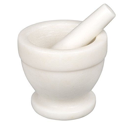 Natural Marble Mortar and Pestle Set Guacamole Molcajete Bowl Kitchen Spices Herbs Pesto Grinder (Off-White (color may vary) / 5.3" Diam. x 4.5" H)