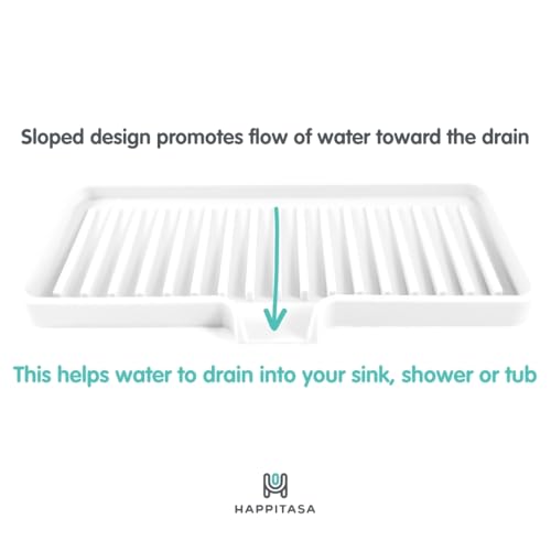 Silicone Soap Dish Tray and Sponge Holder with Drain Chute (Light Grey / (MD) 9"x3.5")