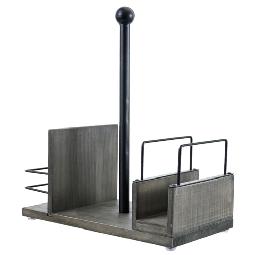 Rustic Gray Wood Paper Towel & Napkin Holder with Spice Rack Holder (Gray Set)
