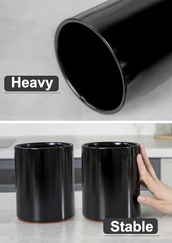 Ceramic Kitchen Utensil Holder for Countertop Organizer 6.4"Black (Black)