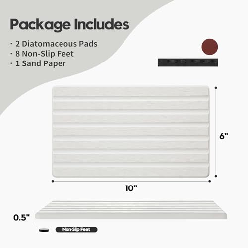 2PCS Water Absorbing Stone Drying Tray Mat for Bathroom Sink & Kitchen Counter Organizer (2 Pack - Natural White / 10"x 6")