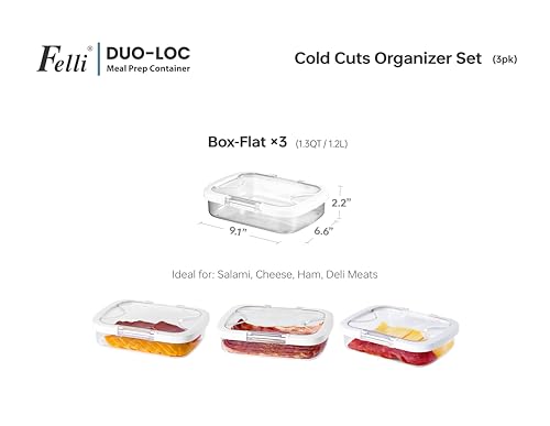 Duo Loc Deli Meat Containers for Fridge with Airtight Lids (Deli Meat 3pk)