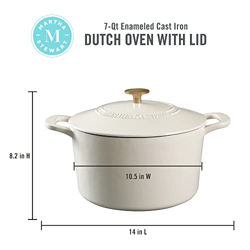 Gatwick 7 Quart Enamel Cast Iron Dutch Oven (Linen w/ Gold Knob / 7-Quart)