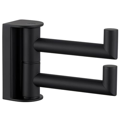 Swivel Towel Hook for Bathrooms with 2 Rotating Arms (1 Pack / Matte Black)