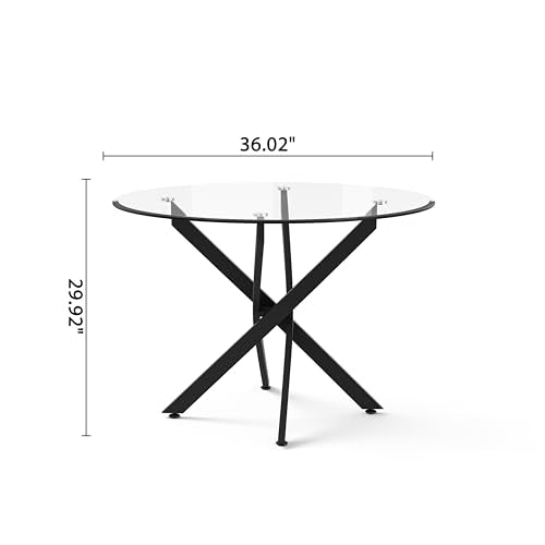 36” Round Glass Dining Table for 4 (Black Round Table / 1 Piece)