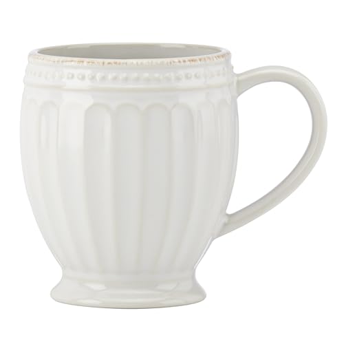 French Perle Groove White Stoneware Mug Set for 4 (Mugs, Set of 4)