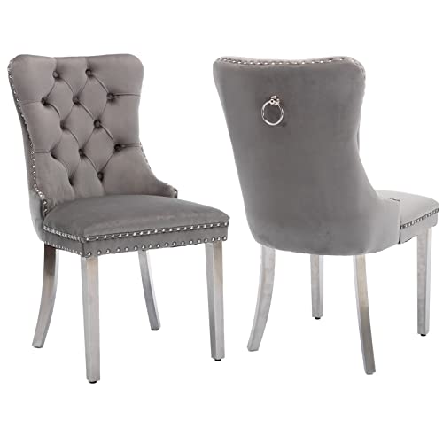 Grey Velvet Dining Chairs Set of 2 (Natural Gray)