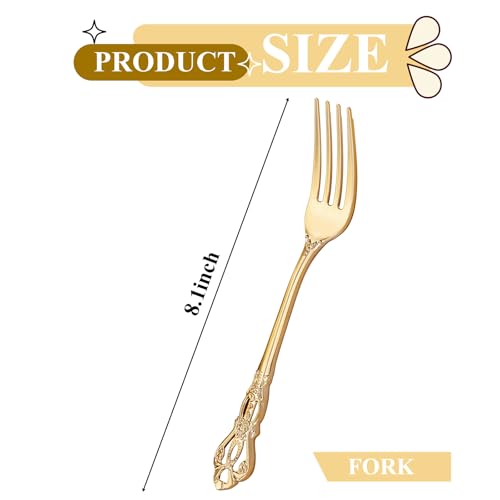 30PCS Gold Plastic Forks 8.1inch Vintage Baroque Forks for Dinners (30-Gold / Forks)