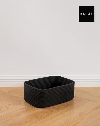 Small Woven Storage Basket for Organizing (Black / 13.5"L x 9.5"W x 5"H)