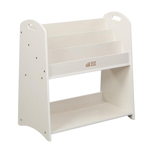 3 Shelf Floor Book Display with Handles and Storage (White Wash)