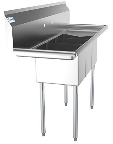 SC101410 12B3 3 Compartment Stainless Steel NSF Commercial Kitchen Sink with Right and Left Drainboards (2 Drainboards)