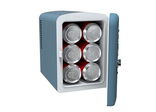 Retro 9 Can Mini Personal Fridge Portable Cooler for Car (Blue)