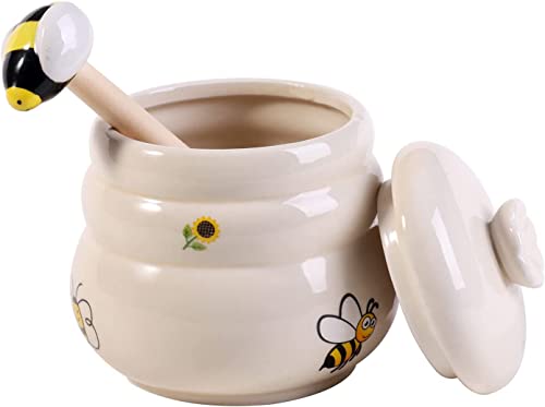 Ceramic Honey Jar With Wooden Honey Dipper (Honey Jar-Bee)