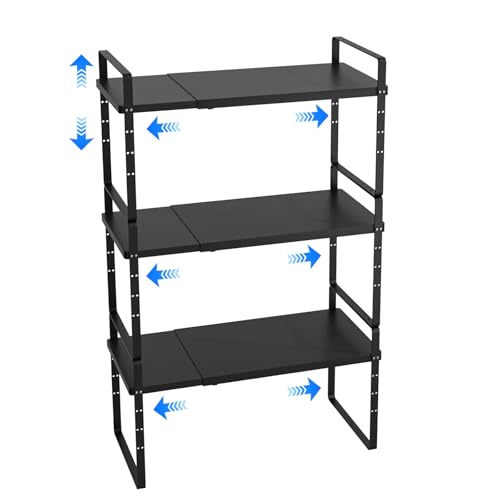 Expandable Cabinet Shelf Organizer (Black Large)
