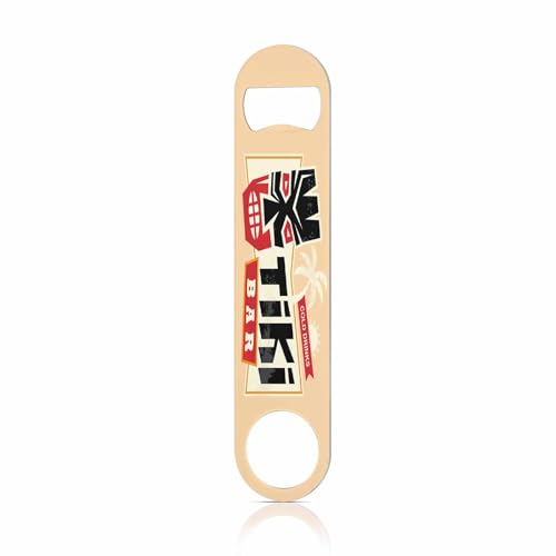 Tiki Bar Sign Stainless Steel Bottle Opener Hawaiian Tiki Mask Tropical Palm Tree Sun Ocean Creative Flat Beer Bottle Opener Keychain for Home Kitchen Bar Restaurant Party Birthday Gift (Tiki Bar Sign)
