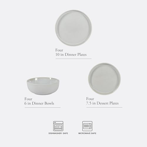 Tahoe Sunset 12 Piece Stoneware Reactive Glaze (Service for 4 (12pcs) / Tahoe Cream White)