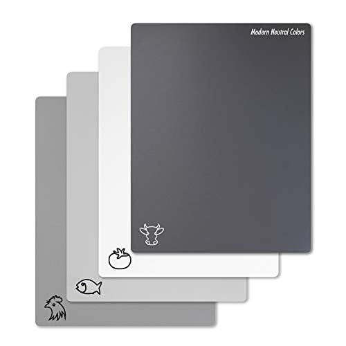Flexible Plastic Cutting Board Mats with Food Icons (4 Gray)