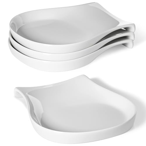 HOMBENE Porcelain Spoon Rest for Kitchen Counter Ceramic Small (4 Count)
