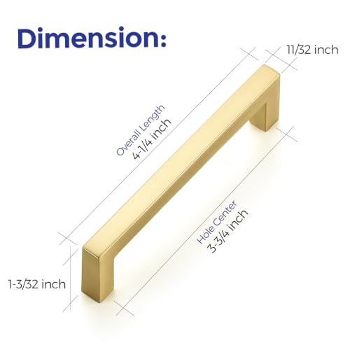 Brushed Gold Cabinet Handles Solid Cabinet Pulls 3 (Brushed Gold / Flat Black 3-3/4'' Hole Center)