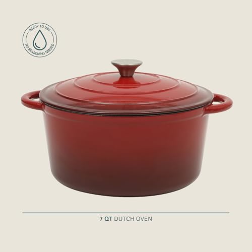 Addlestone 7 Qt Enameled Cast Iron Dutch Oven Pot with Lid (7-Quart / Gradient Red)